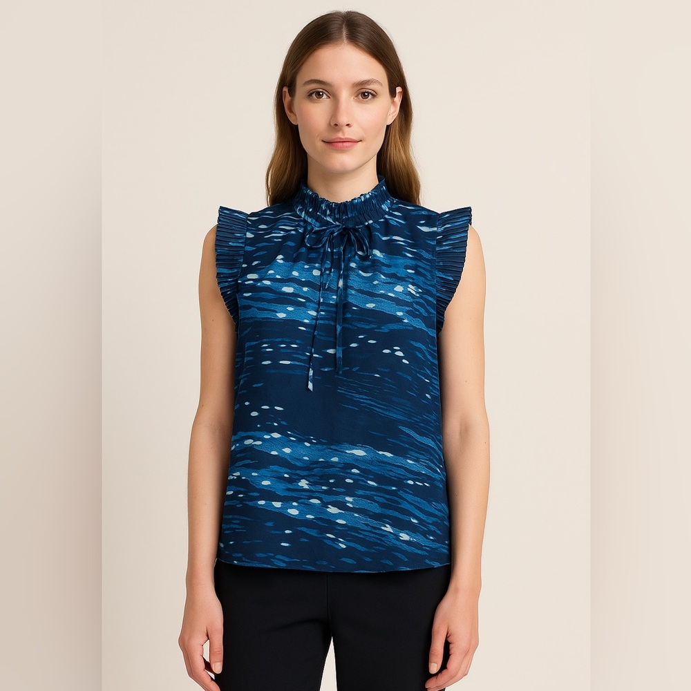 DKNY Oceanic Blue Ruffle Blouse